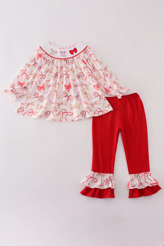Red Bow Smocked Pant Set