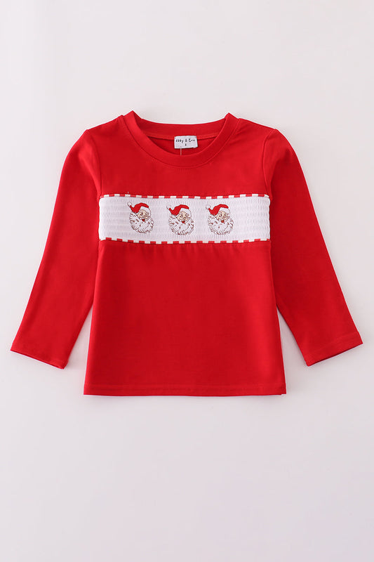 Red santa claus smocked top