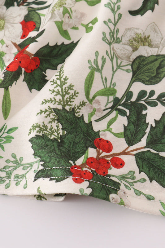 Green holly floral smocked bow bloomer set