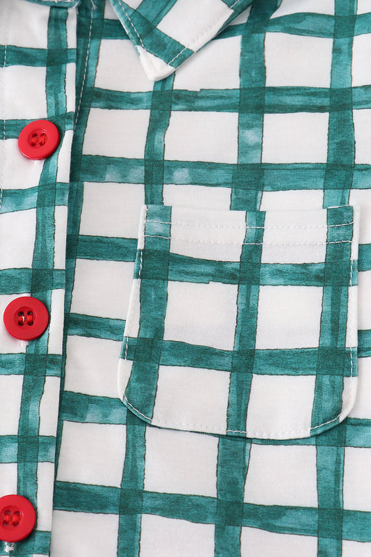 Green plaid button down shirt