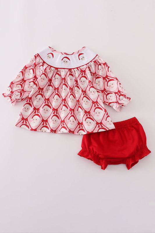 Red santa claus smocked bloomer set