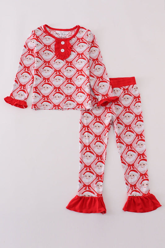 Red santa claus bamboo pajamas ruffle pants set
