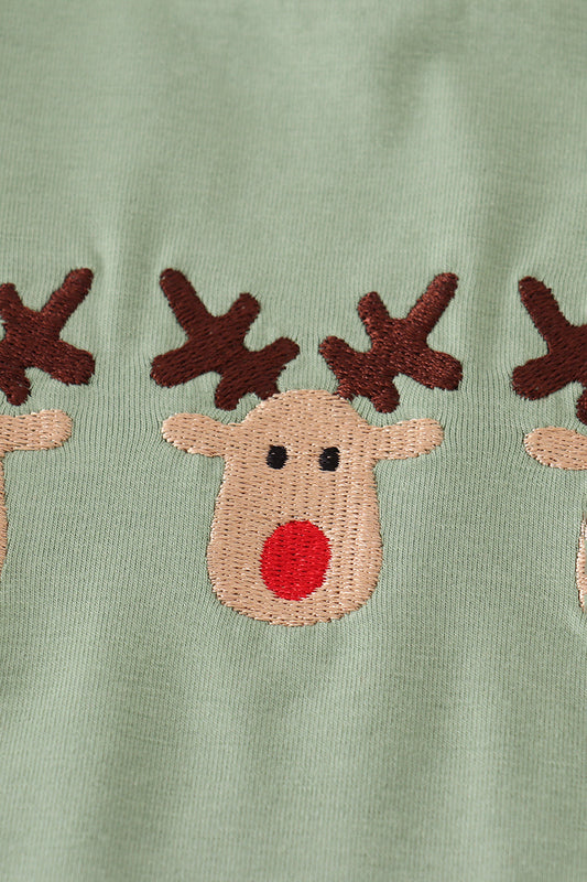 Green reindeer embroidery pants set