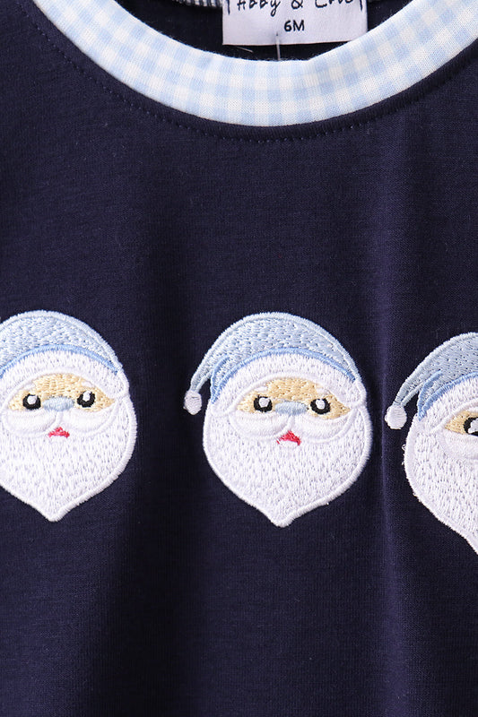 Navy santa claus embroidery romper