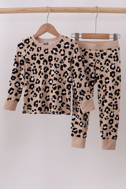 Brown leopard bamboo pajama set