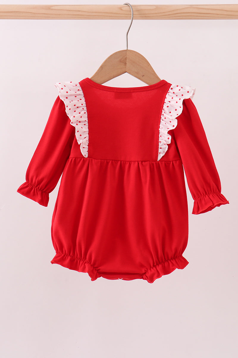 Red heart applique ruffle bubble