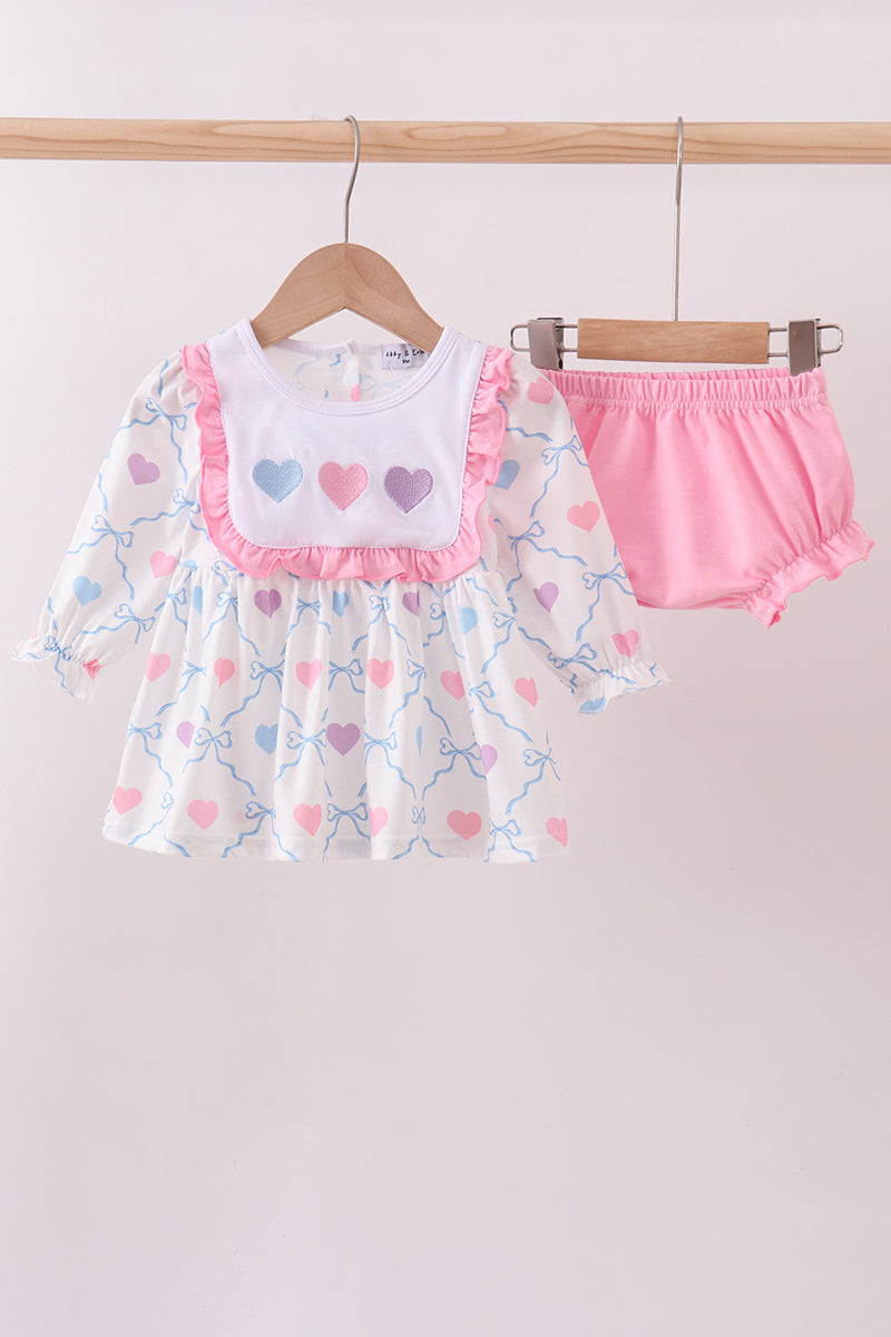 Multicolored heart smocked bloomer set