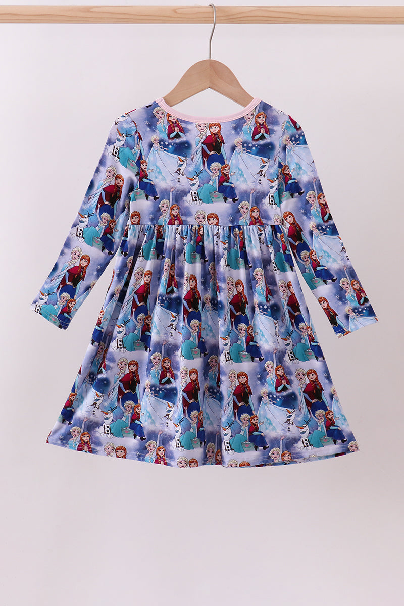Blue frozen print bamboo dress