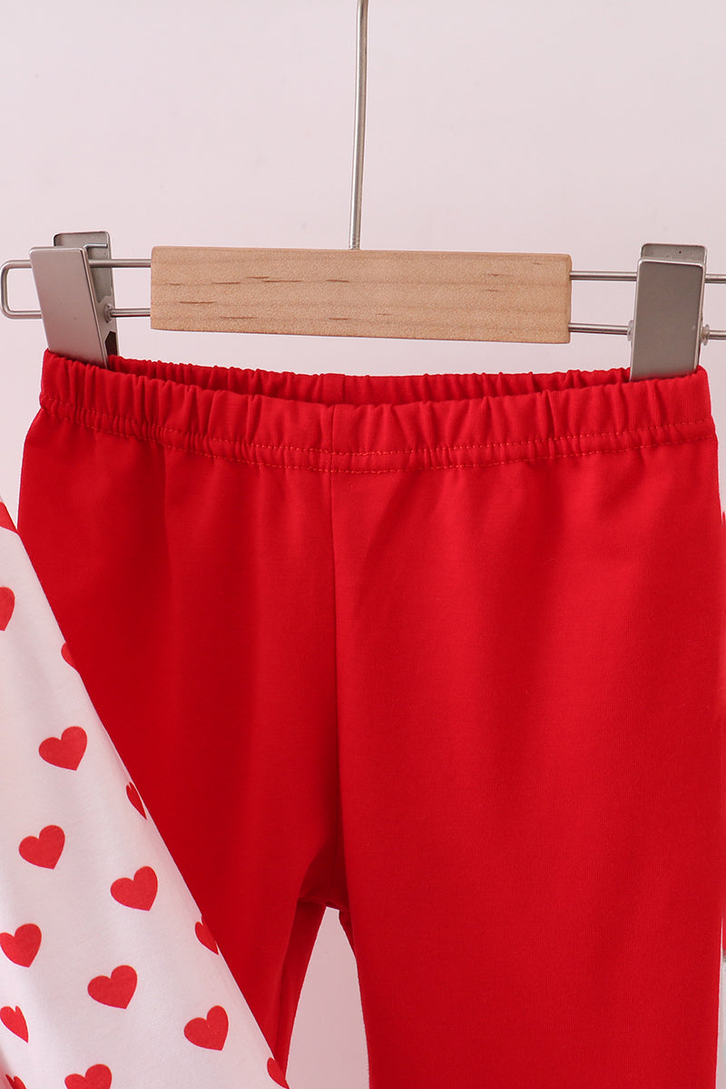 Red heart print ruffle pants set