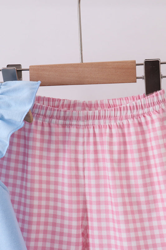 Blue character plane applique ruffle shorts est