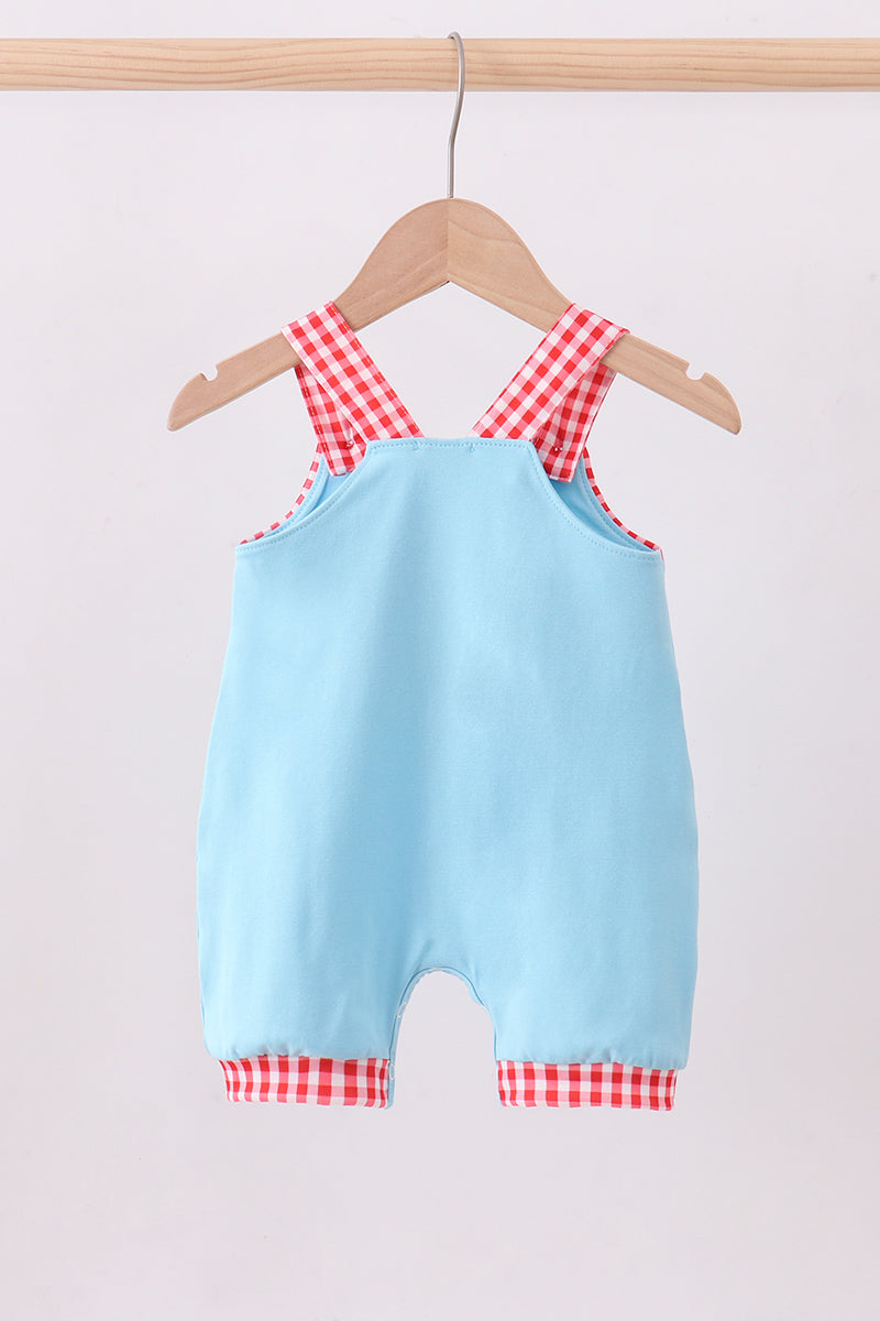 Blue strawberry applique bubble