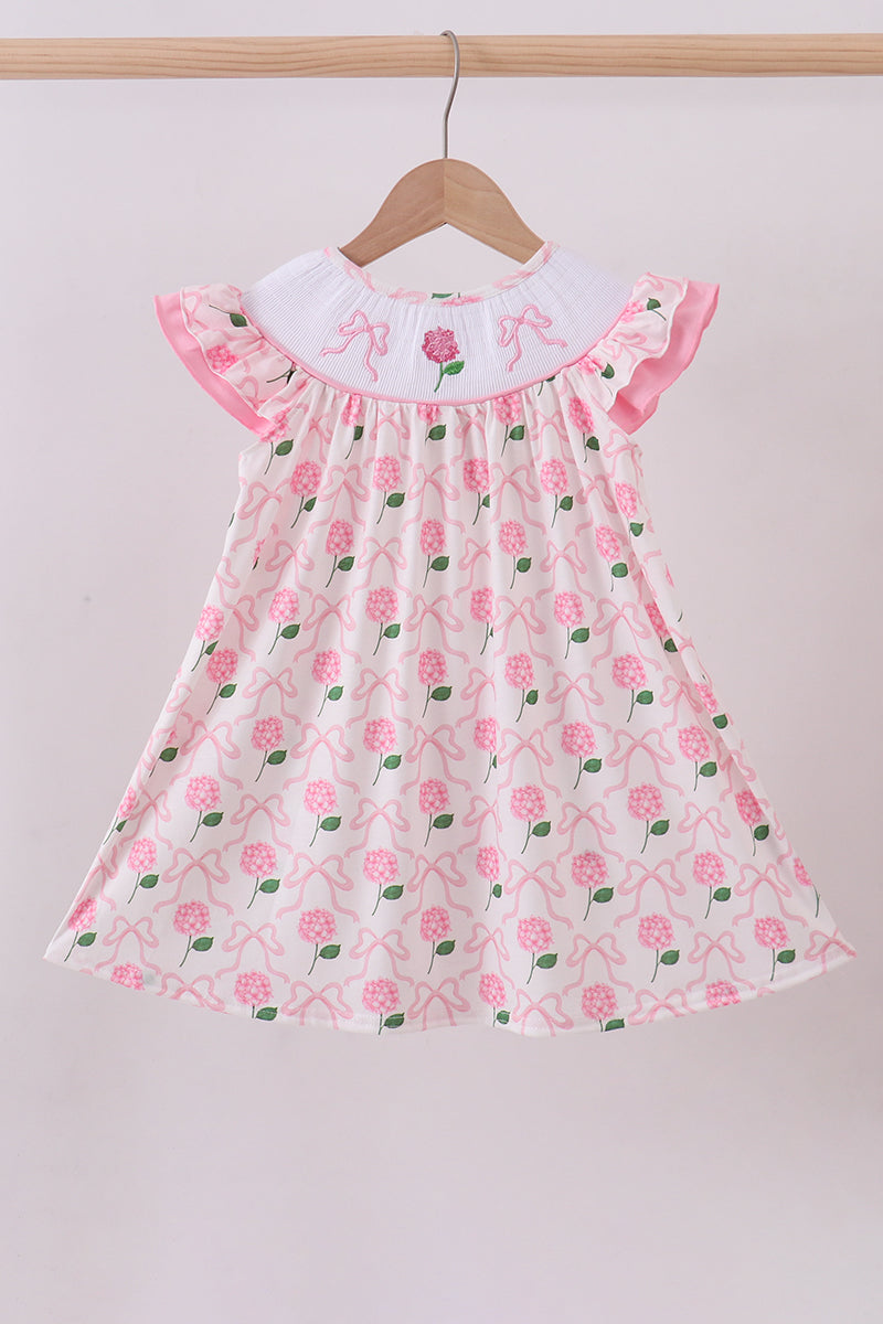 Pink bow hydrangea smocked dress