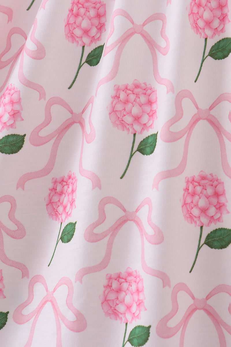 Pink bow hydrangea smocked dress