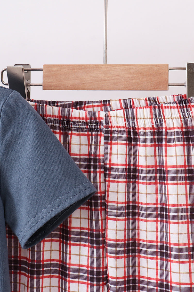 Navy puppy football applique pants set