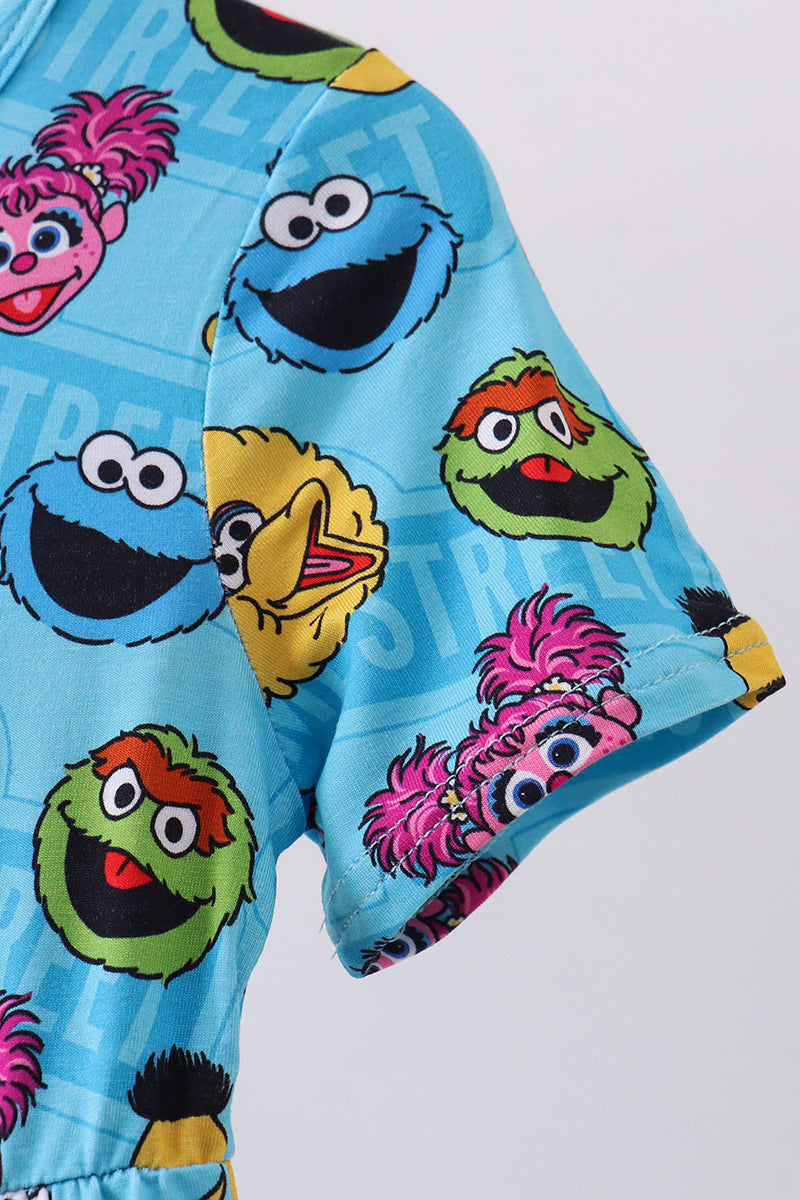 Blue character print bamboo jumpsuit