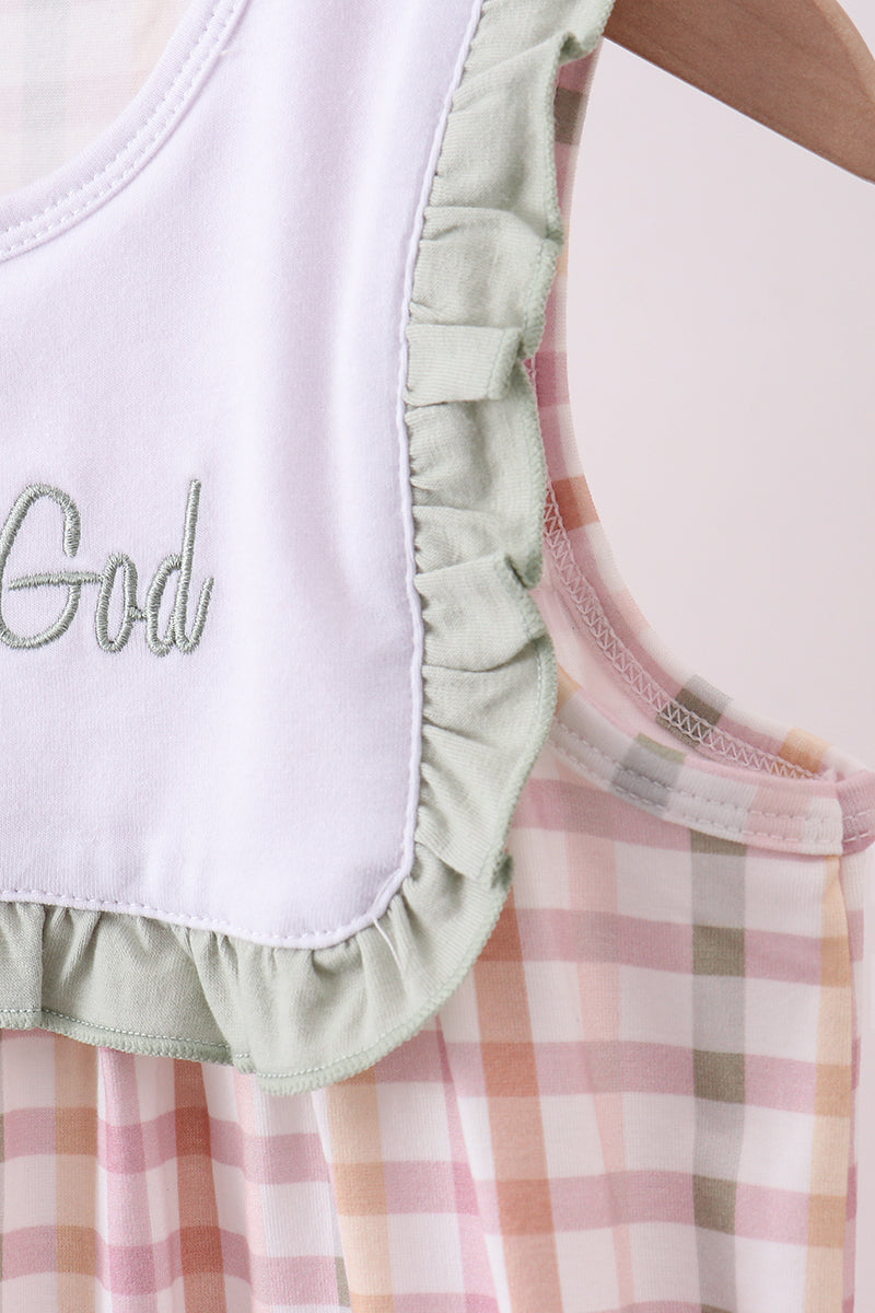 Lawb of god applique plaid ruffle dress