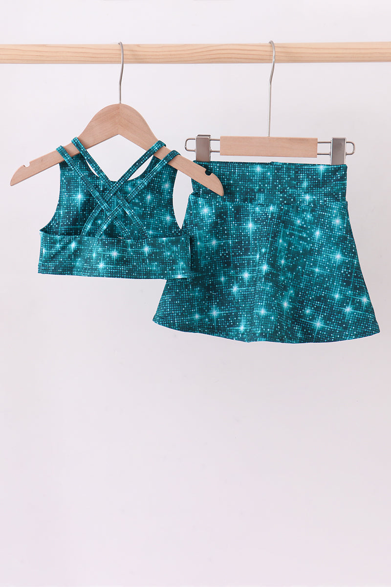 Teal glitter skort set