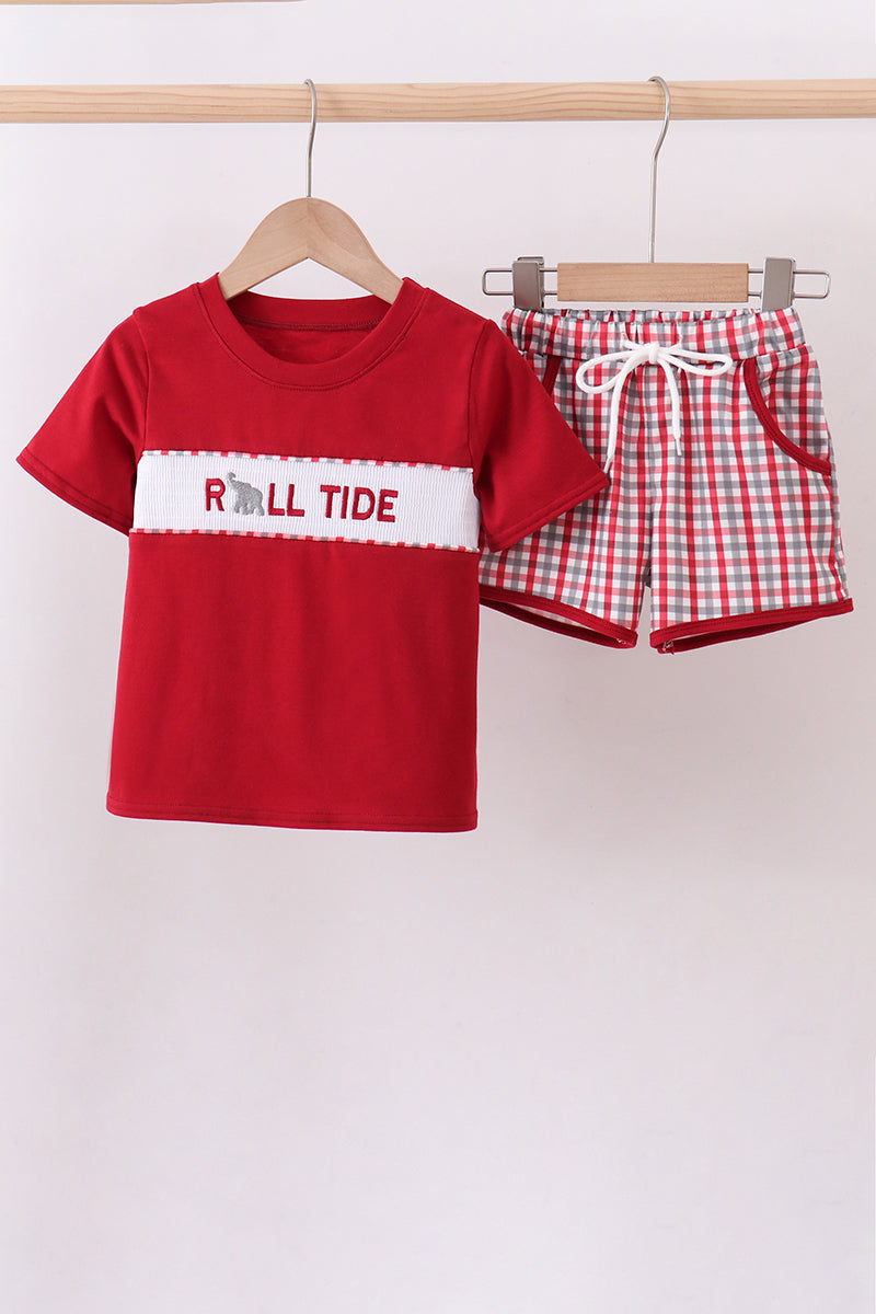 Alabama roll tide smocked plaid shorts set