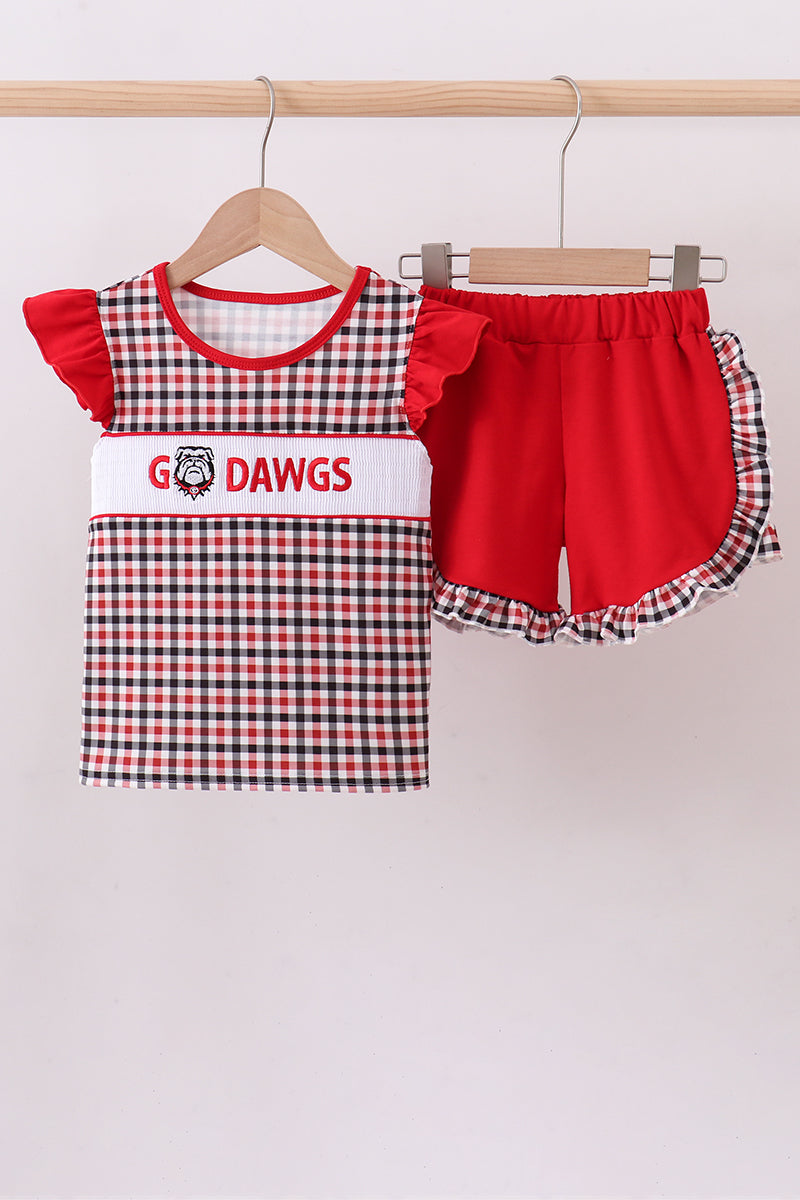 Georgia go dawgs embroidery plaid ruffle shorts set