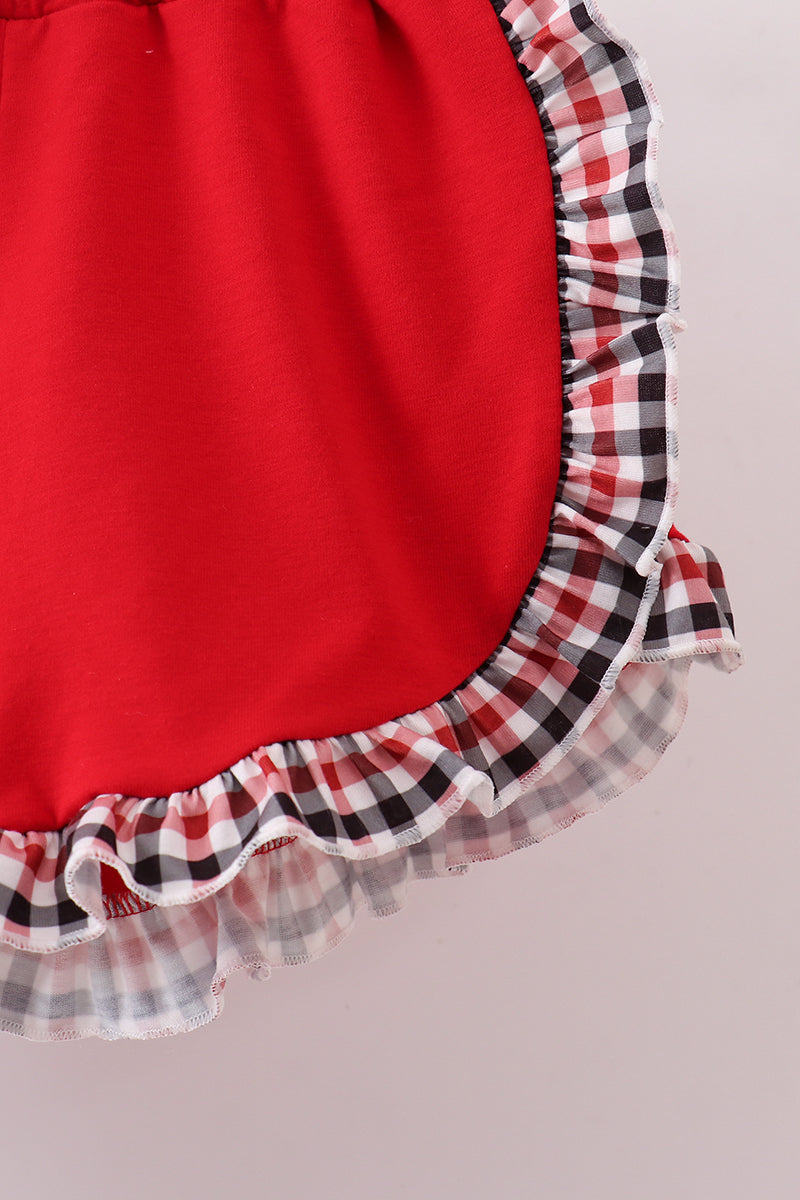 Georgia go dawgs embroidery plaid ruffle shorts set