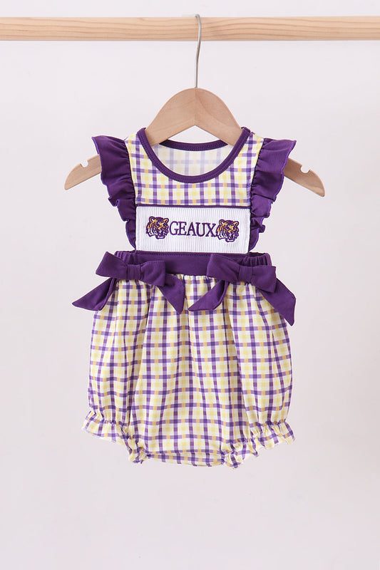 Purple LSU GEAUX smocked ruffle bubble