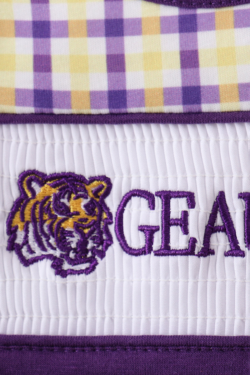 Purple LSU GEAUX smocked ruffle bubble