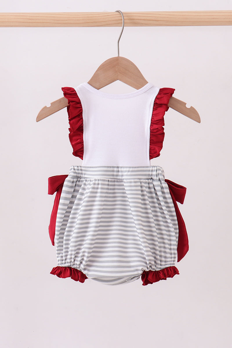 Maroon Alabama embroidery ruffle stripe bubble