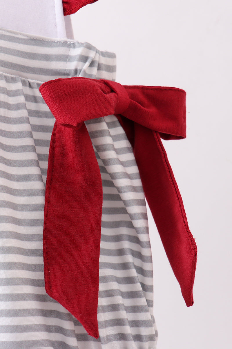 Maroon Alabama embroidery ruffle stripe bubble