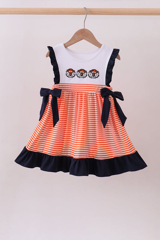 Auburn embroidery ruffle stripe dress