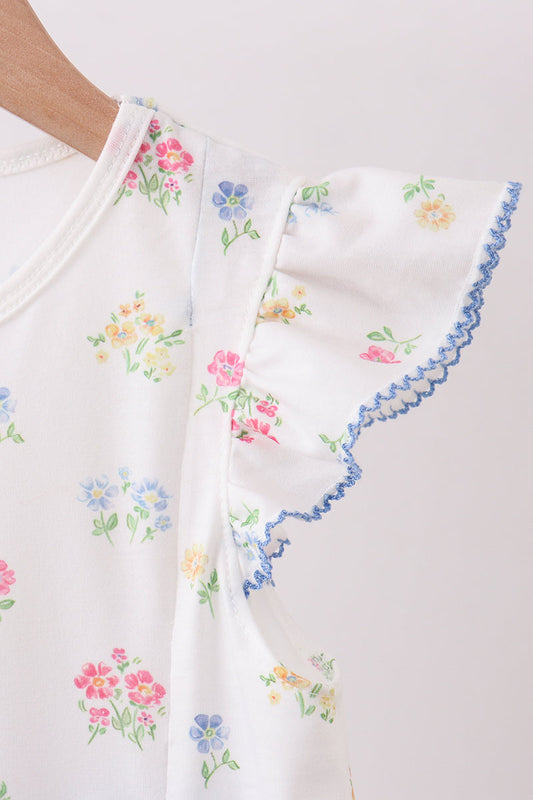 Blue floral bow ruffle dress