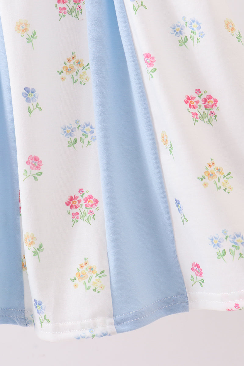 Blue floral bow ruffle dress