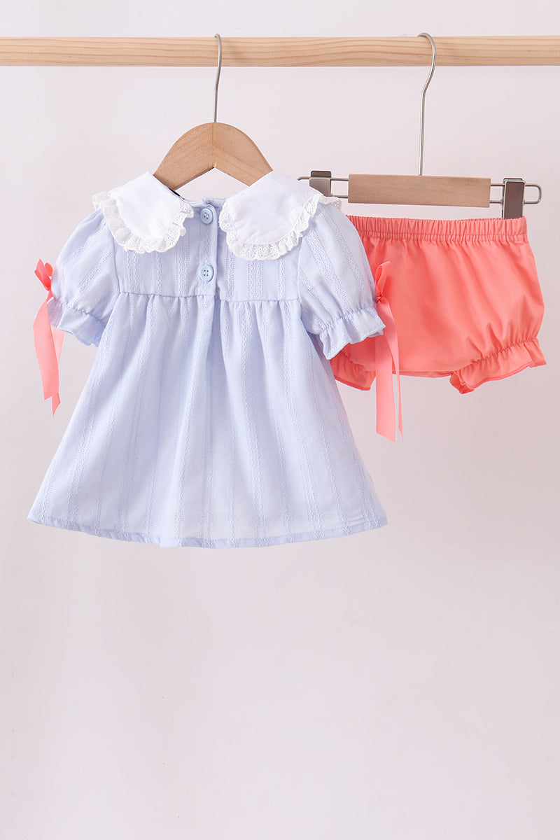 Blue jacquard floral embroidery bloomer set