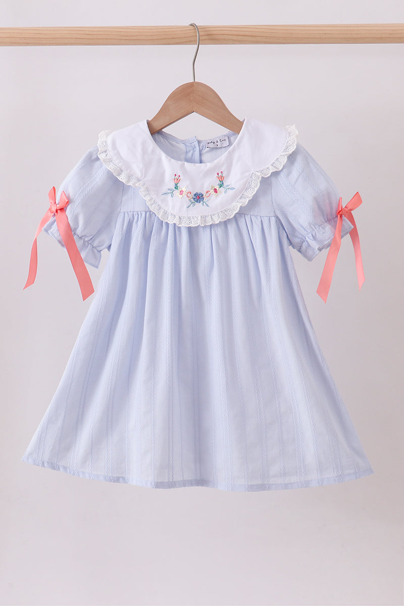 Blue jacquard floral embroidery dress