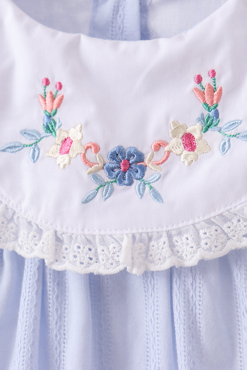Blue jacquard floral embroidery dress