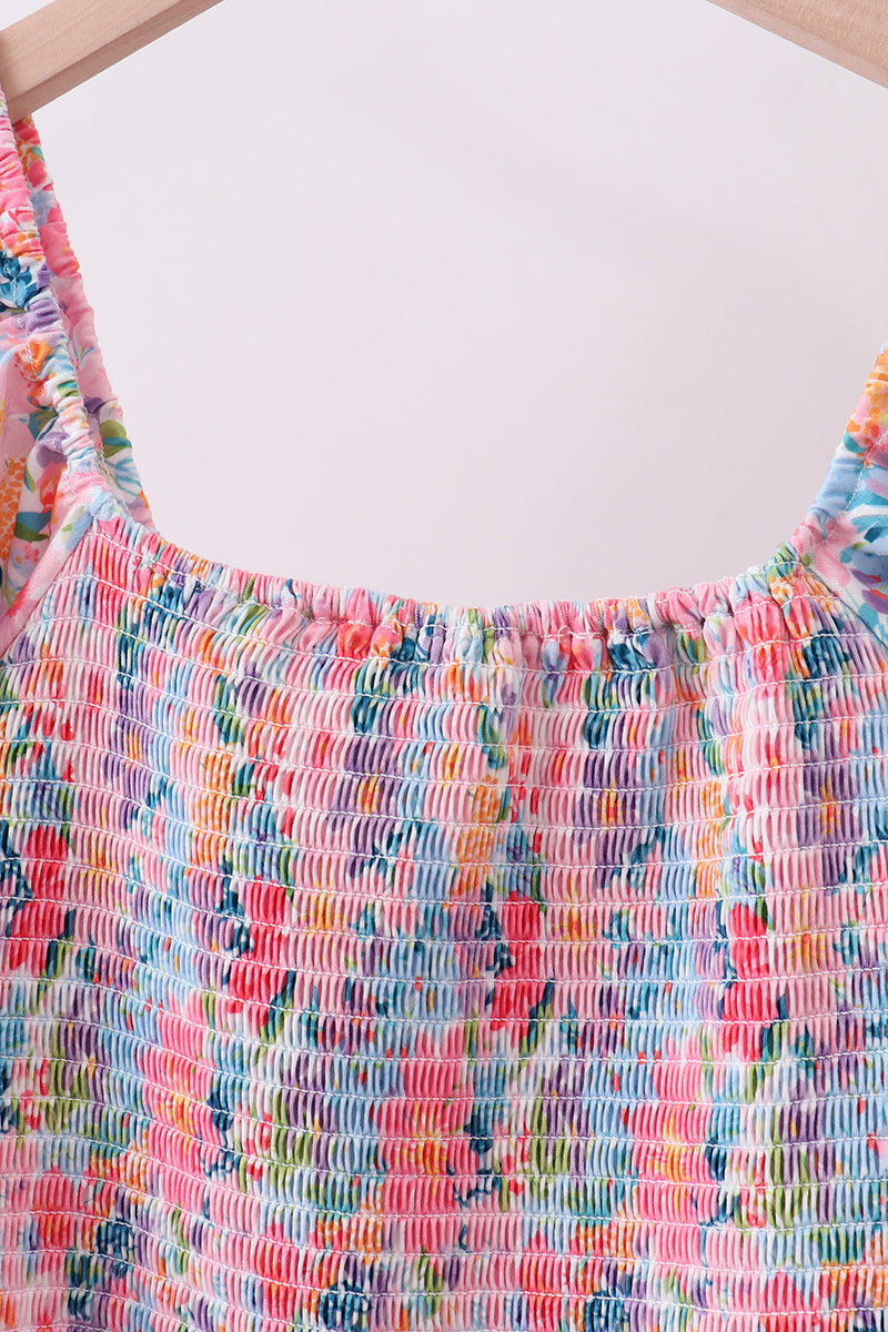 Purple floral smocked women dress