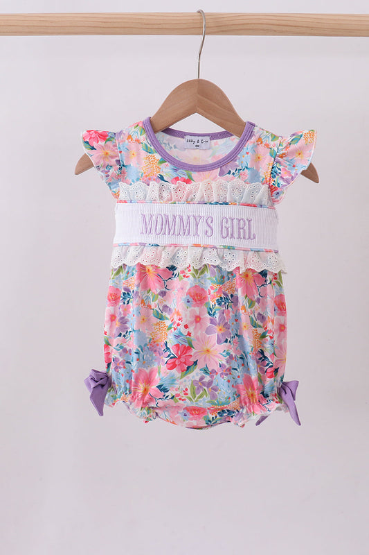 Purple MOMMY'S GIRL smocked ruffle bubble