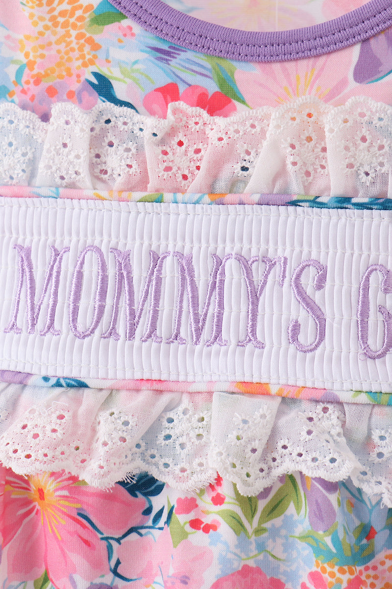 Purple MOMMY'S GIRL smocked ruffle bubble