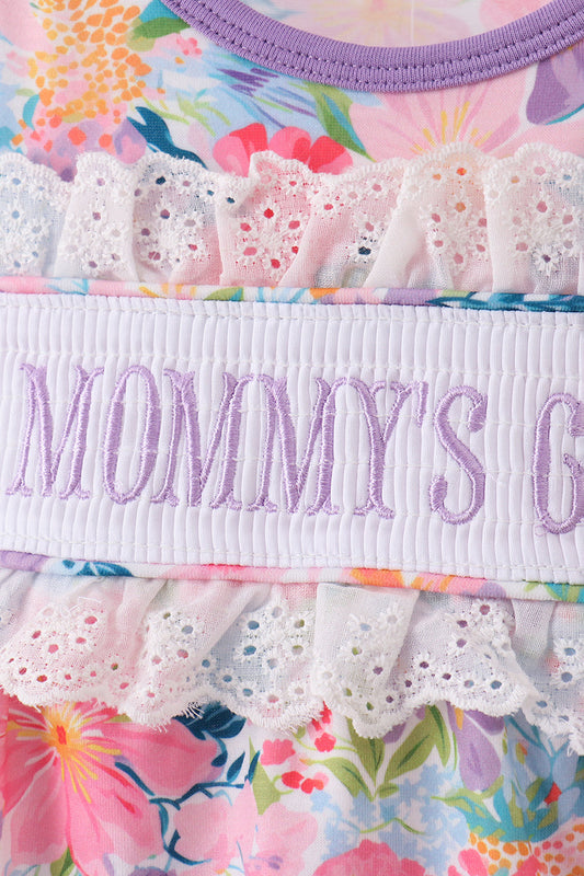 Purple MOMMY'S GIRL smocked ruffle bubble