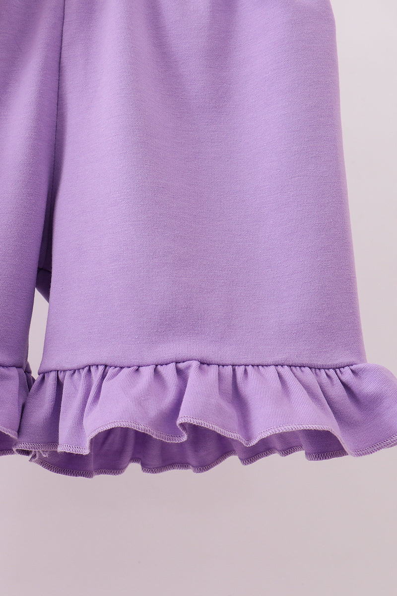 Purple MOMMY'S GIRL smocked ruffle shorts set