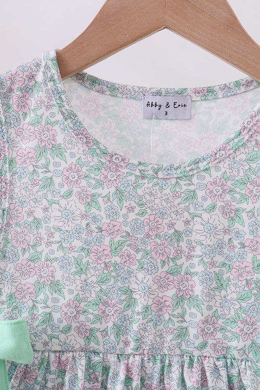 Green floral print bow dress