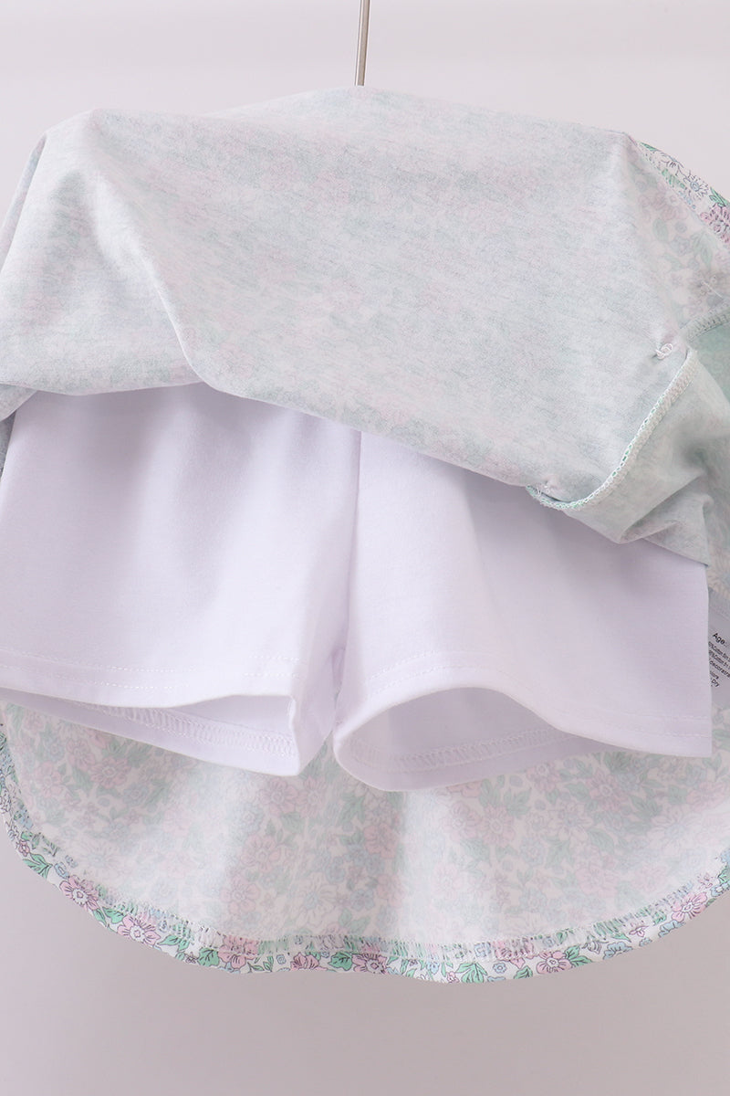 Floral applique ruffle skort set