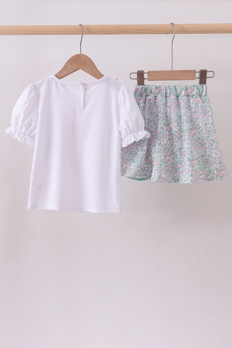 Floral applique ruffle skort set
