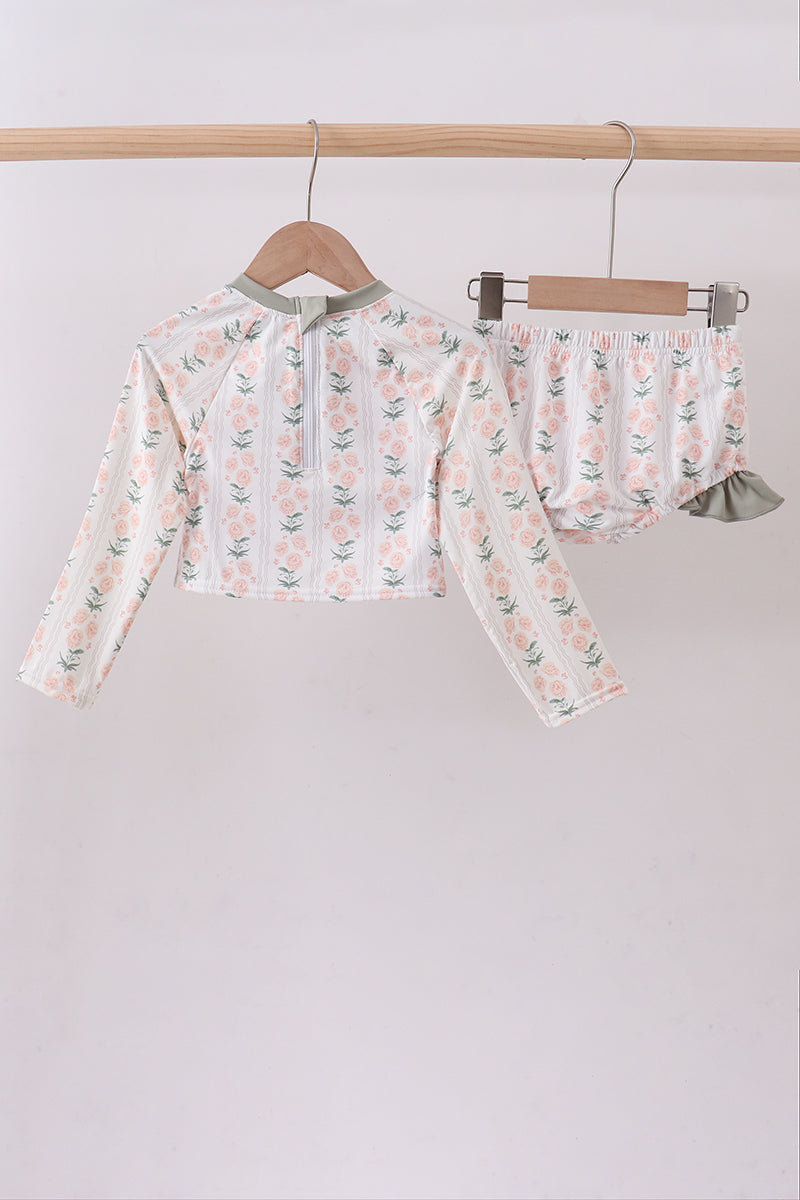 Sage floral rashguard swimsuit