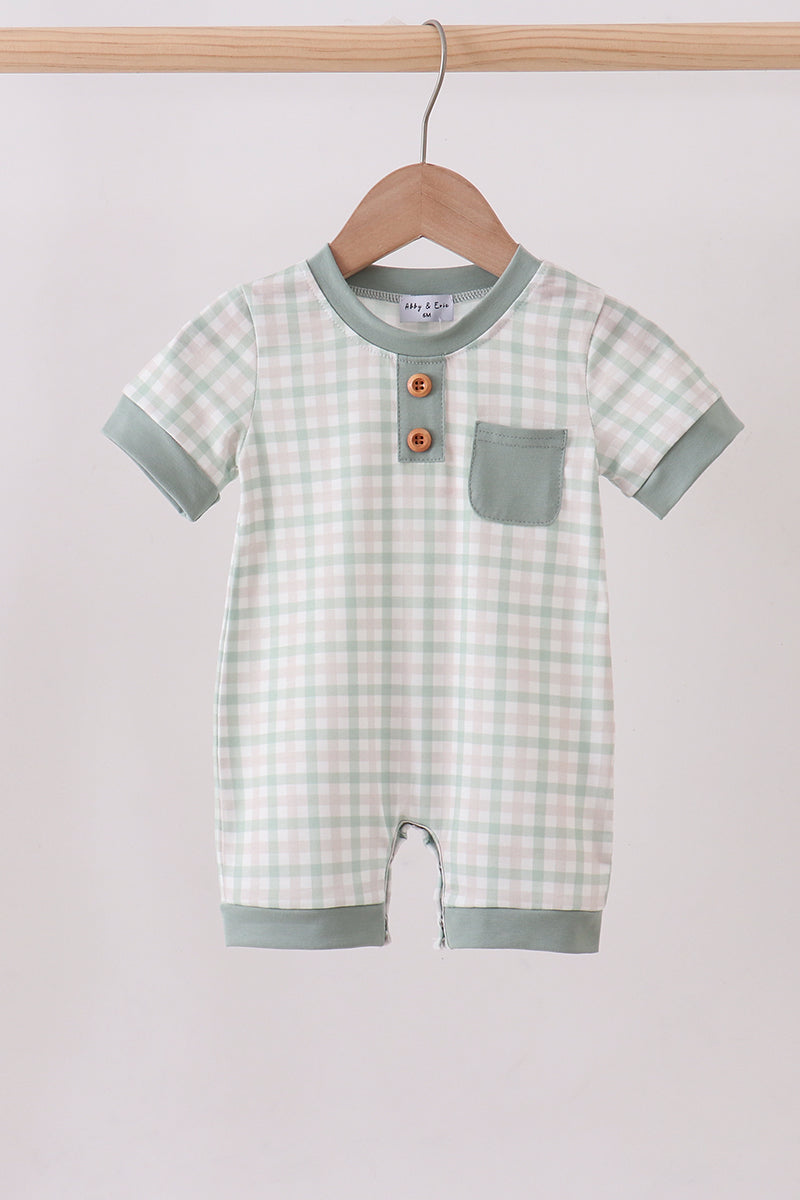 Sage plaid pocket romper