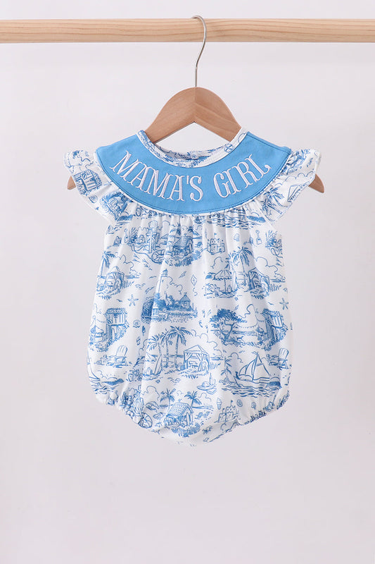 Blue mama's girl embroidery ruffle bubble