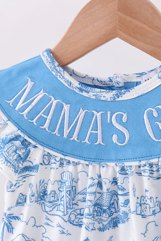Blue mama's girl embroidery ruffle bubble