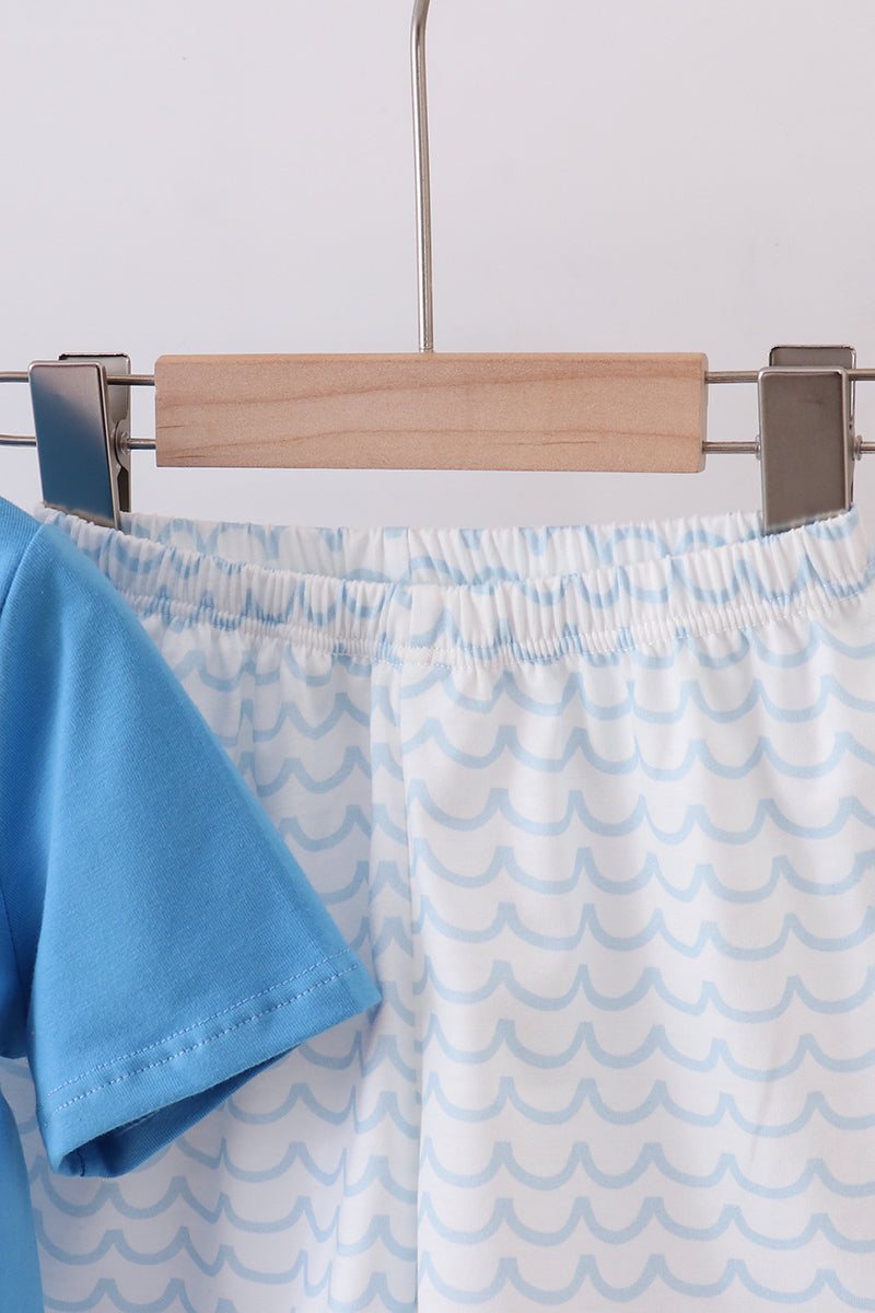 Blue mama's boy embroidery shorts set