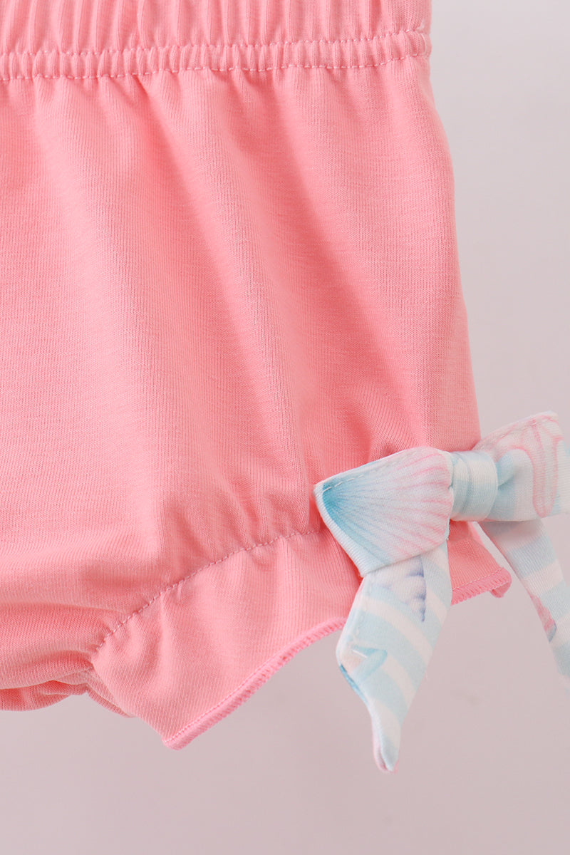 Pink shell starfish embroidery bow bloomer set