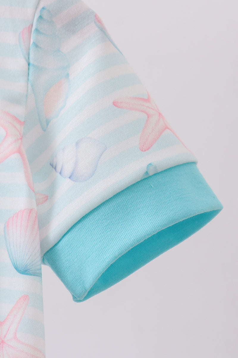 Blue shell starfish embroidery bubble