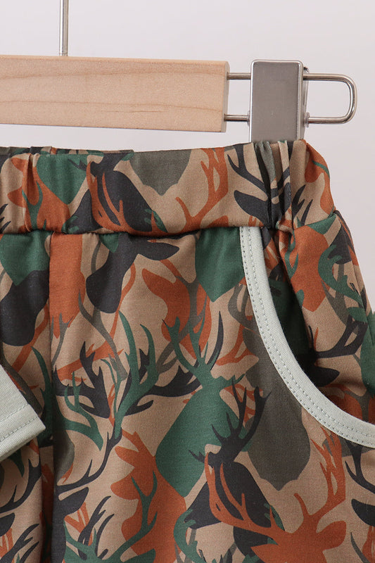 Camouflage deer antler embroidery shorts set
